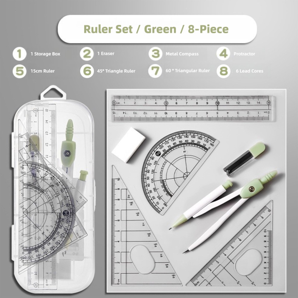Ruler Set Transparent - 8 шт./компл., пластиковая линейка, набор компасов,